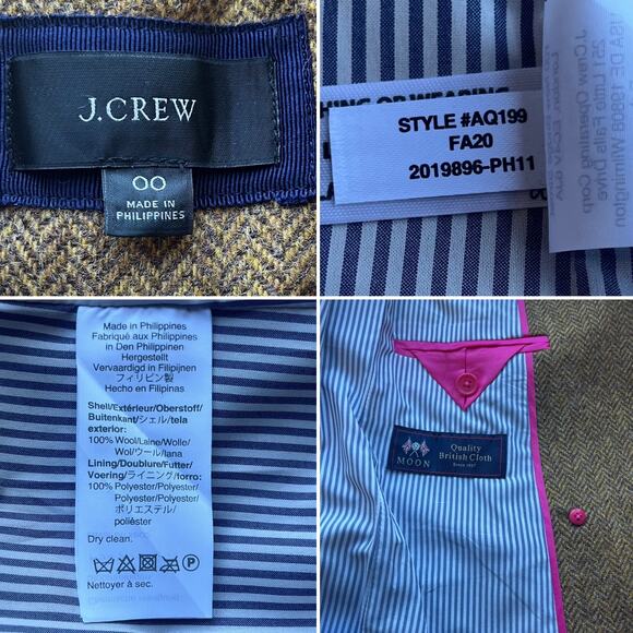 J.Crew Bristol Double Breasted Wool Herringbone Blazer Jacket Brown Size 00 - Picture 3 of 8